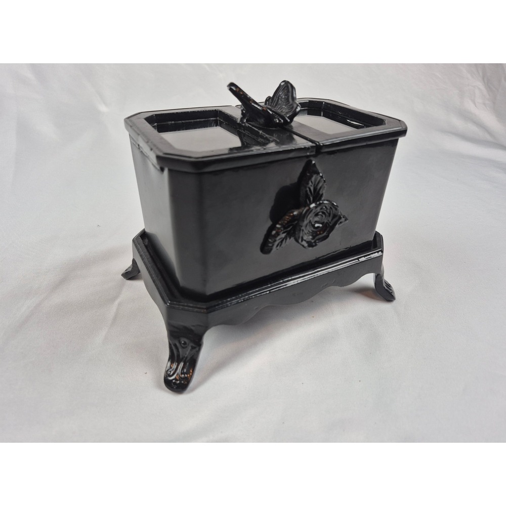 Heavy Cast Metal Butterfly Rose Footed Jewelry Box Gothic Dark Academia Decor